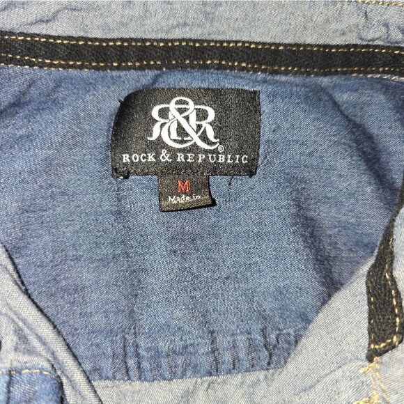 Rock Republic Blue Denim Blouse Medium (BL3) - Picture 4 of 7